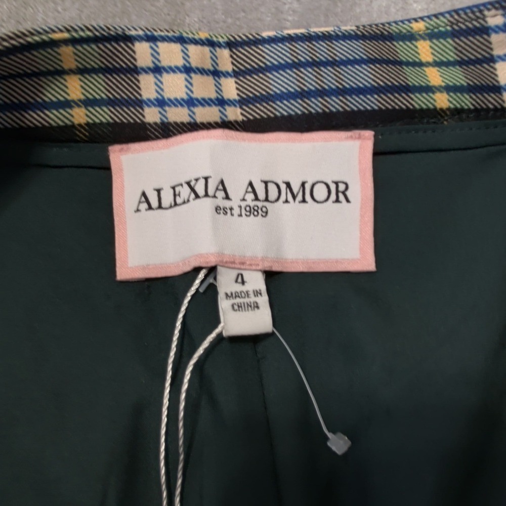 Alexia Admor Womens 4 Plaid Pants Green Blue Tartan Dark Academia Preppy P178 - Picture 4 of 9